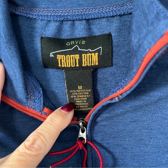 Orvis Trout Bum Sweatshirt 1/4 Zip Adult Size Medium Hiking Fishing Cotton Blend - Picture 4 of 5